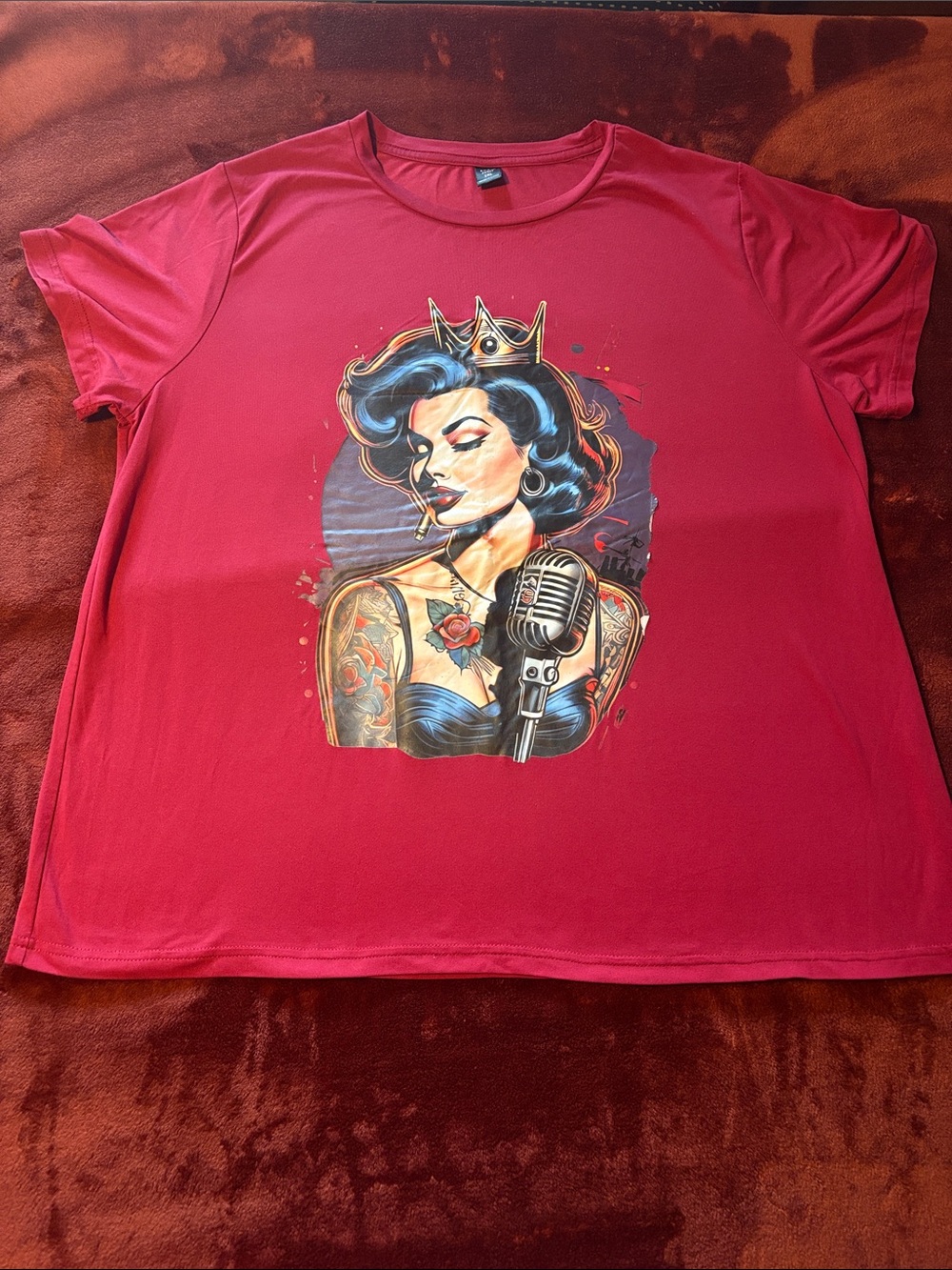 Graphic Red Tee with Pinup Singer Print